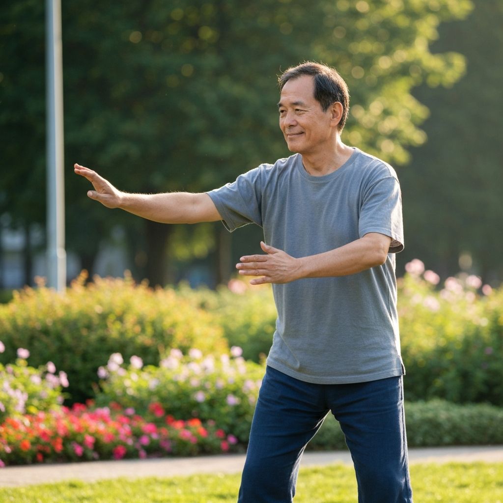 Man engaging in peaceful wellness activity